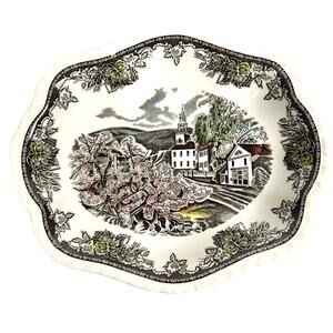 Johnson Bros Friendly Village England Vintage Village Green 11" Scalloped Bowl